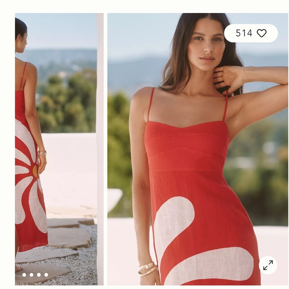 Cala de la Cruz Paloma Linen Midi Dress Red Floral Size Small NWT - Picture 3 of 12